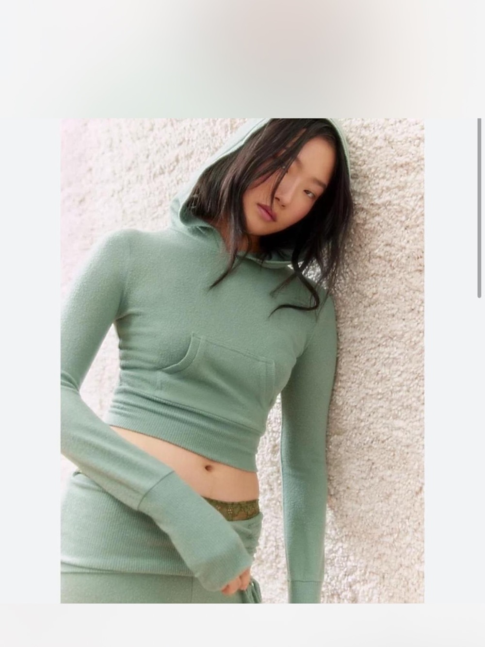Urban Outfitters Sage Green Cropped Hooded Sweater